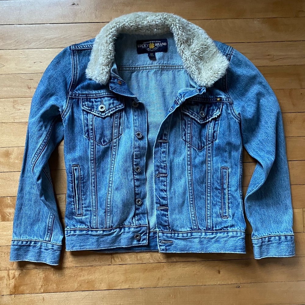 Lucky Brand Sherpa Collar Jean Jacket size XS Tomboy Trucker